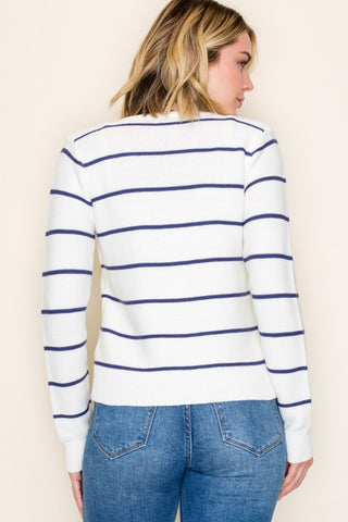 White & navy tie front cardigan