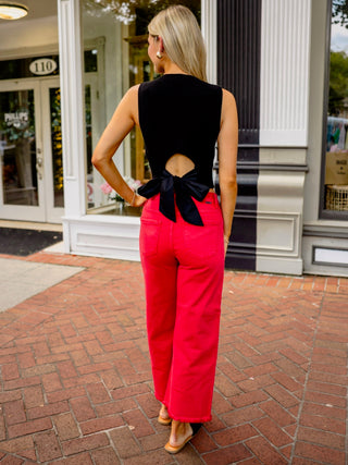 Black Sleeveless Bow-Back Sweater