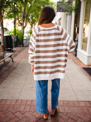 Off white & brown stripe oversize pullover