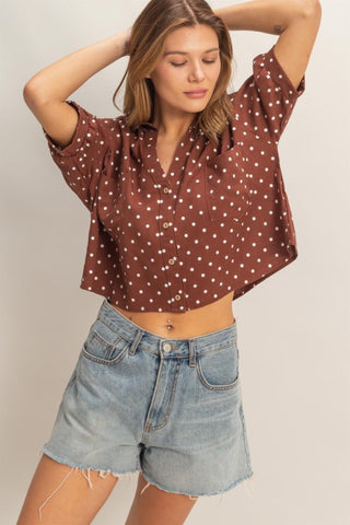 SS polka dot button down shirt