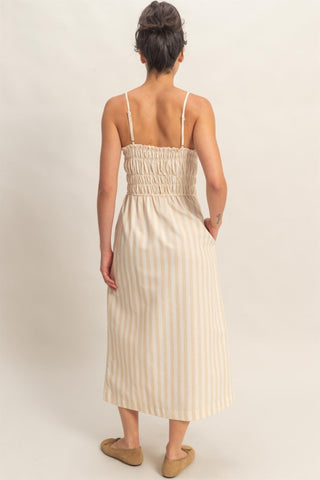 Striped spaghetti strap midi dress