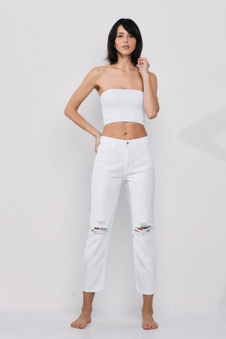 White HR slim crop jeans