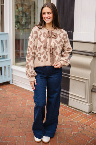 Leopard print bow tie cardigan