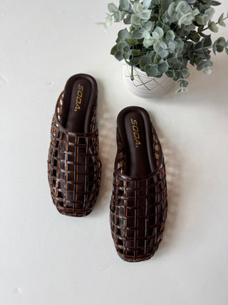 Brown jelly caged slip on mules