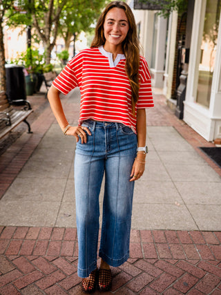 Red striped SS rugby top