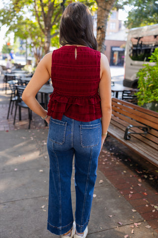 Burgundy ruffle tiered top
