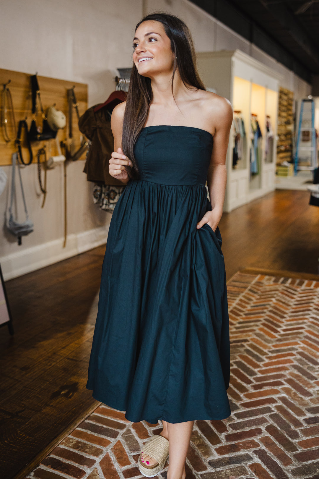 Strapless fit & flare midi dress ImageBoutique Strapless fit & flare midi dress ImageBoutique