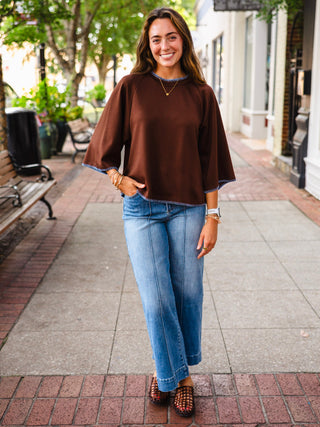 Brown stitch accent top