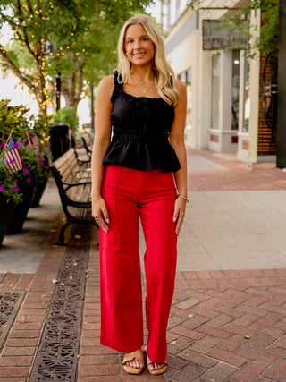 Ruffled front tie tank top