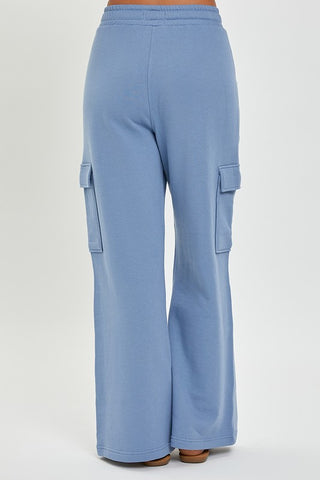 Blue cargo wide leg sweatpants