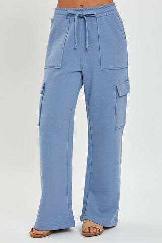 Blue cargo wide leg sweatpants