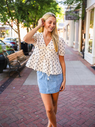 Cream Polka Dot Peplum Top