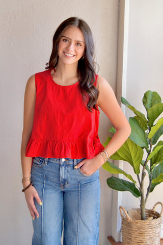 Red side tie sleeveless top