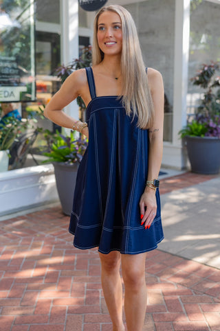 Navy contrast stitch dress