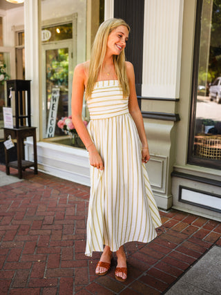 Lt olive strapless midi dress