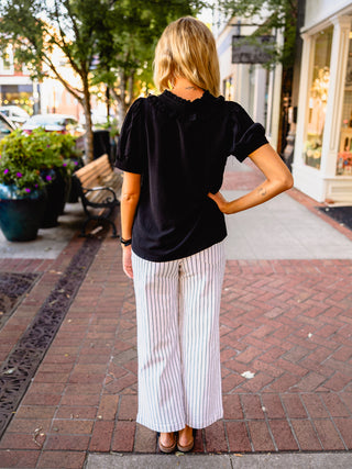 Black ruffle detail button down blouse