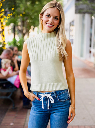 Mock neck sleeveless sweater