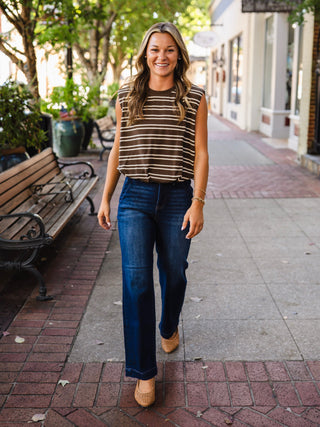 Entro striped bubble hem top