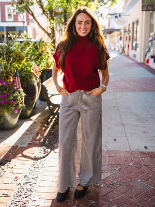 Black and white striped wide leg jeans