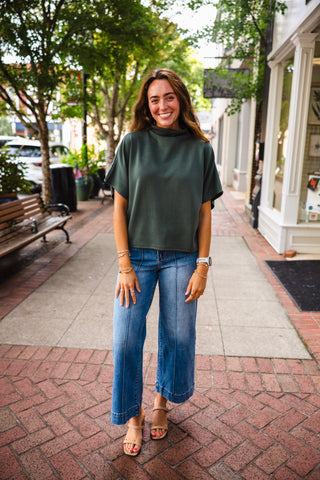 Olive mock neck SS top