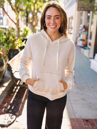 Cream & taupe stripe hoodie