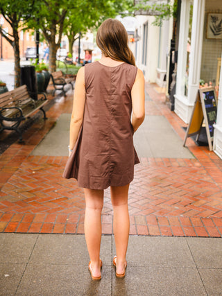Brown sleeveless shift dress