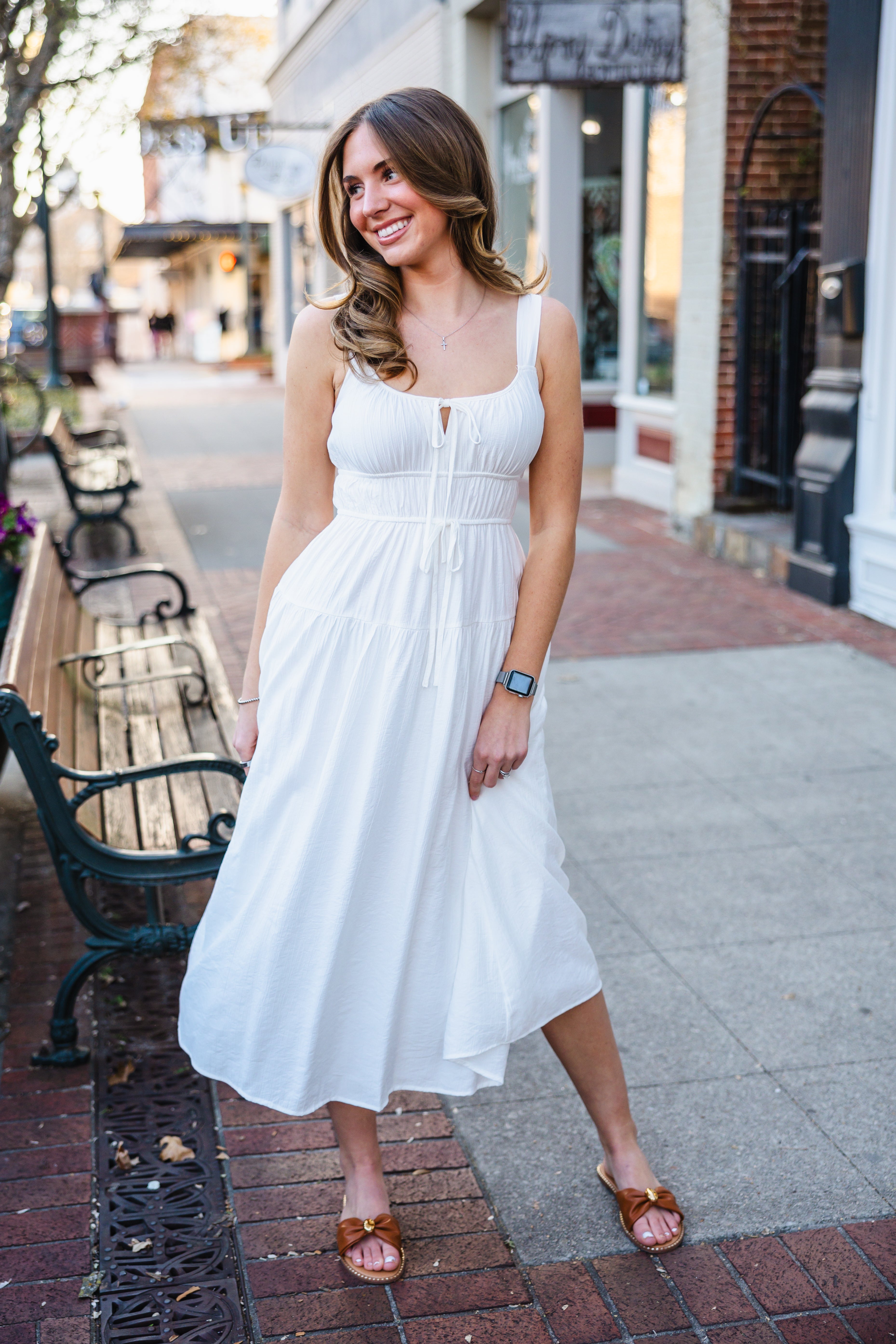 Blu Pepper Front Tie Fit & Flare Midi Dress - White