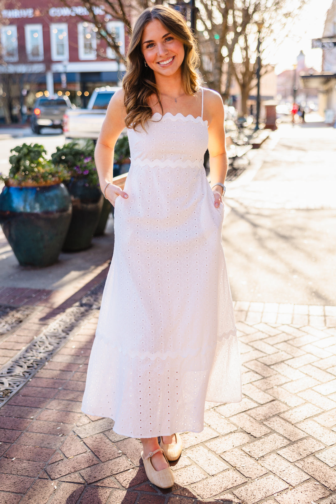 hadleigh scallop trim midi dress Scallop trim eyelet midi dress – ImageBoutique