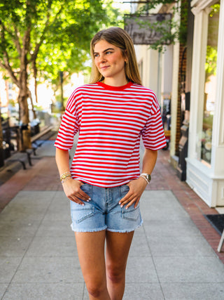 Red striped tie back top