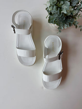 White One-Band Ankle Strap Sandals