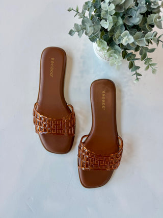 Tan Caged Jelly Slide Sandal