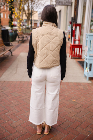 Khaki snap button quilted vest