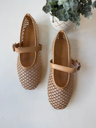 Sheer woven mary jane flats