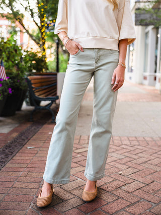Risen pistachio mid rise ankle jeans