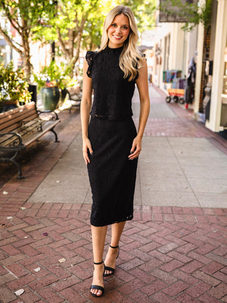 Black lace border midi skirt