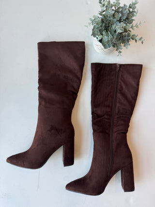 Brown faux suede boots