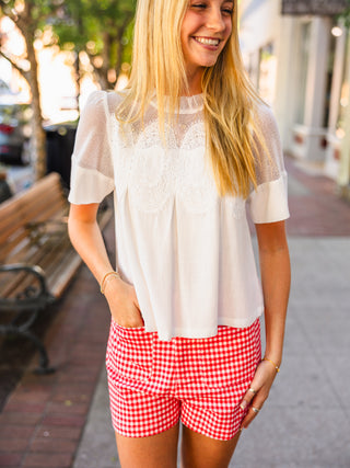 Off white lace trim blouse