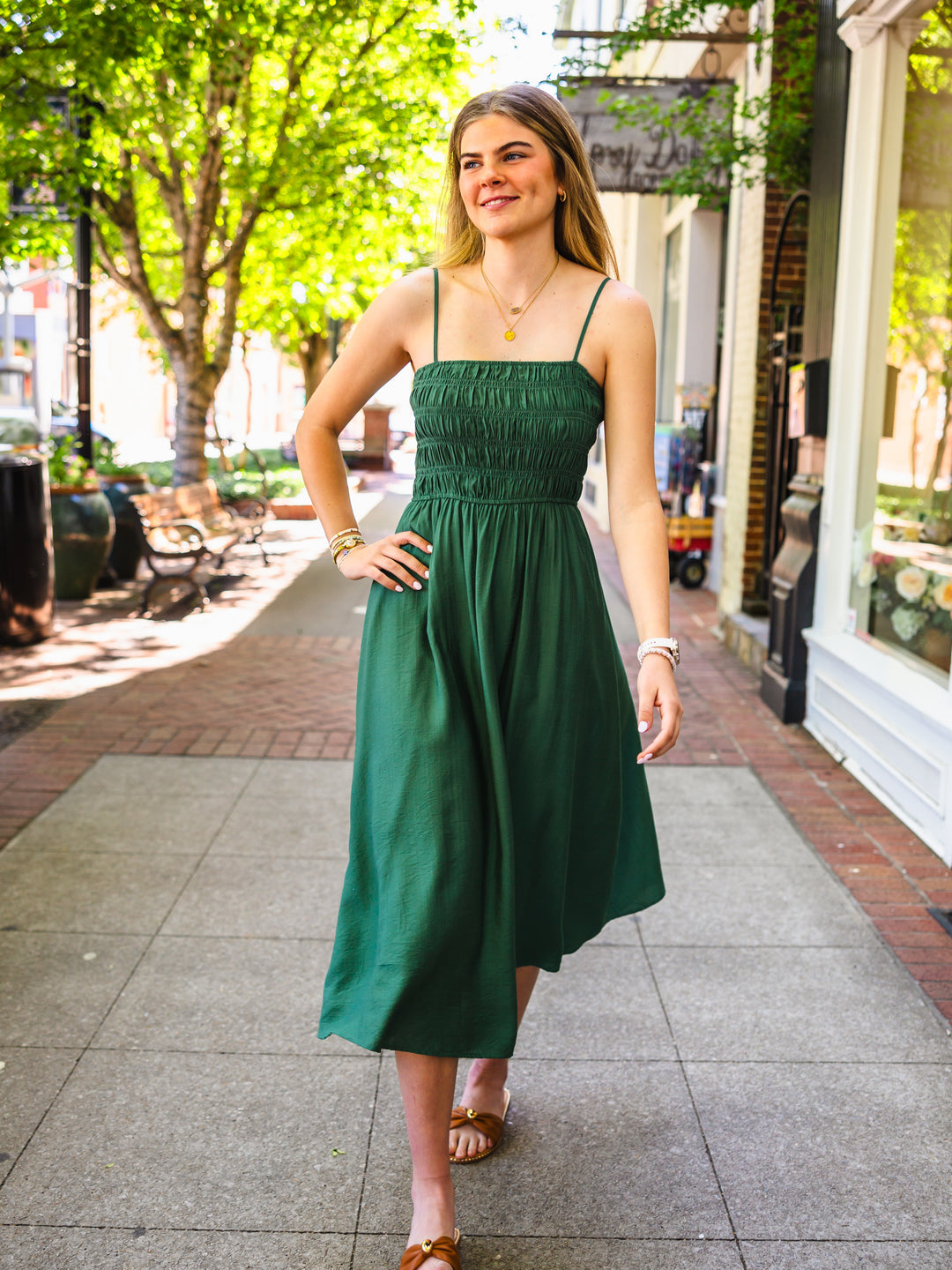 Dark teal smocked midi dress – ImageBoutique