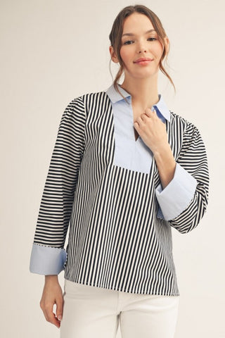 Black stripe contrast blouse