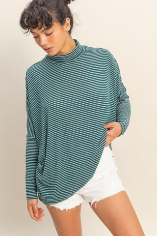 Oversized striped turtleneck top