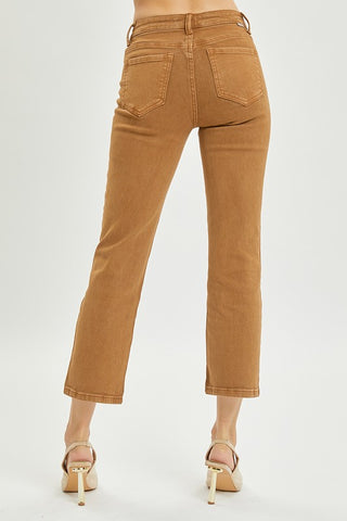 Caramel mid rise crop jeans