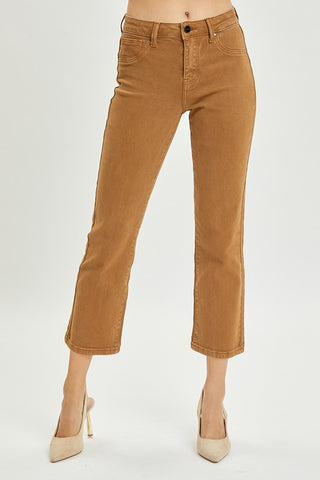 Caramel mid rise crop jeans