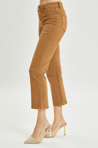 Caramel mid rise crop jeans