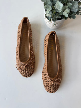 Cognac woven ballerina flats