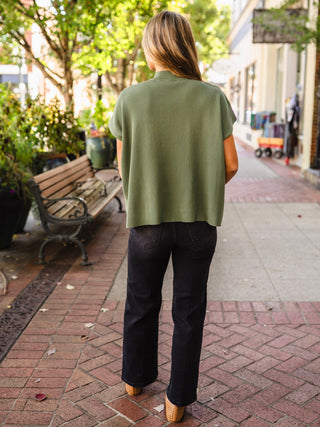 Light Olive Ribbed Mock-Neck Sweater