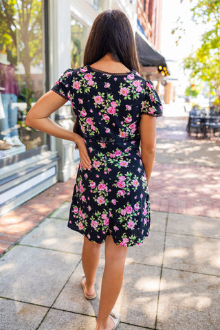Black rose print dress