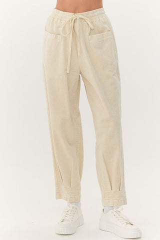 Cream cotton drawstring pants