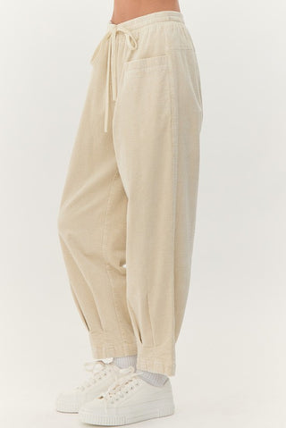 Cream cotton drawstring pants