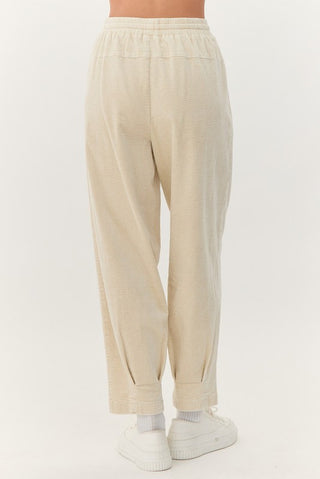 Cream cotton drawstring pants