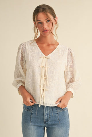 Lace tie front blouse